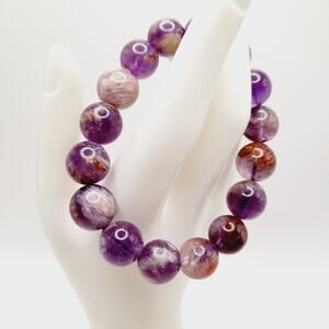 14mm Amethyst Stretch Bracelet Natural Purple Gemstone Round Beads 6.5”
